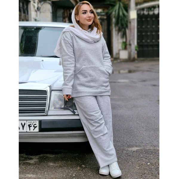 ست هودی شلوار ملانژ ساده