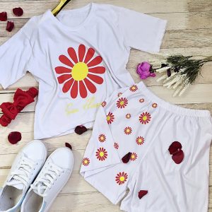 ست تیشرت شورتک سفید چاپی