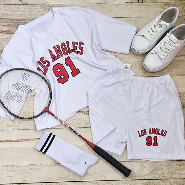 ست تیشرت شورتک سفید چاپی