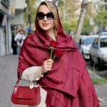 شال زرشکی ژاکارد