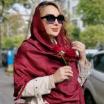 شال زرشکی ژاکارد