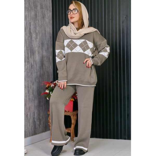 ست بافت لوزی سفید - مانتو پاتریس رشت