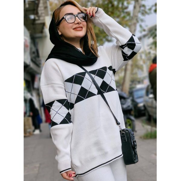 ست بافت لوزی سفید - مانتو پاتریس رشت