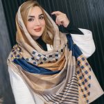 شال مخمل سرمه ای طرحدار