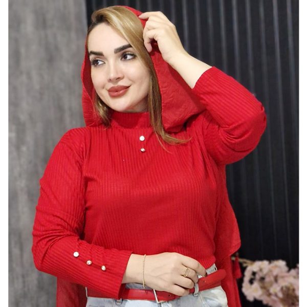 بلوز قرمز استین سه دکمه-مانتو پاتریس رشت