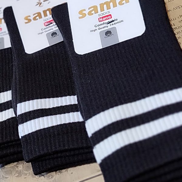 جوراب مشکی ساقدار نوار سفید - مانتو پاتریس رشت