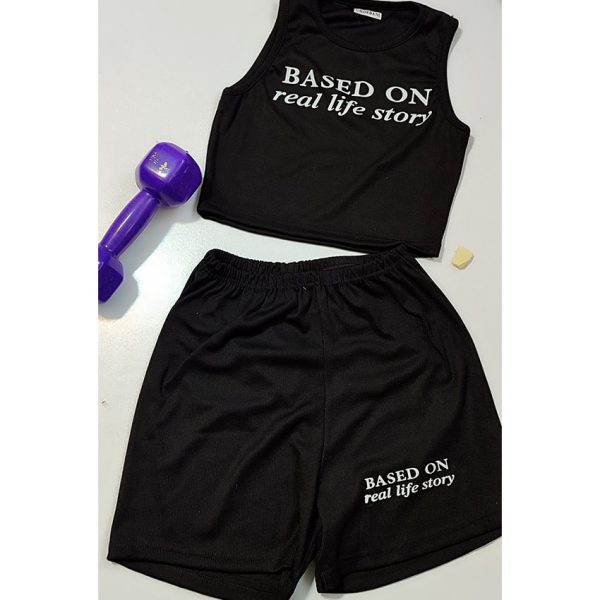 ست تاپ شورتک فانریپ مشکی چاپی