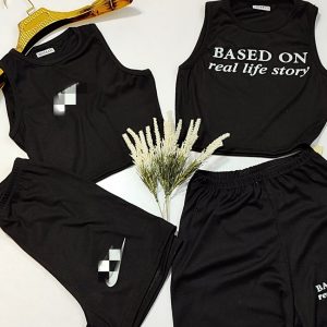 ست تاپ شورتک فانریپ مشکی چاپی - مانتو پاتریس رشت