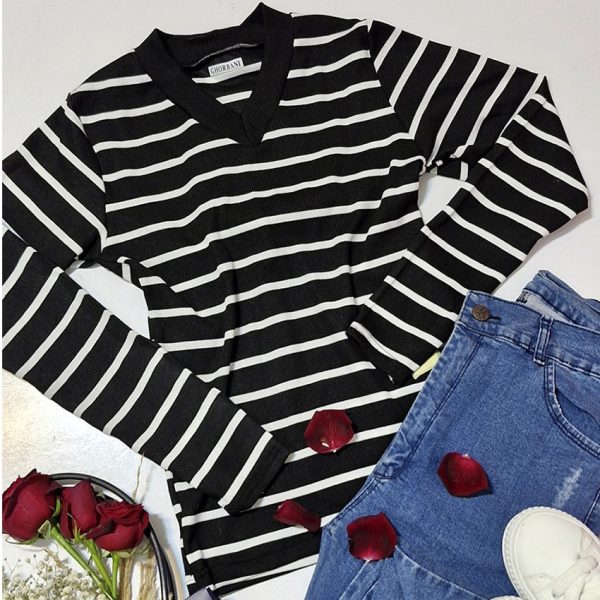 بلوز یقه هفت راه راه - مانتو پاتریس رشت