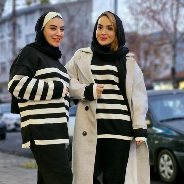 ست بافت راه راه سفید مشکی - مانتو پاتریس رشت