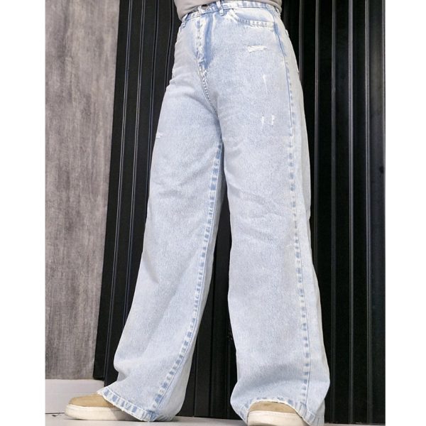 شلوار جین بگ کمر دار آبی روشن - مانتو پاتریس رشت