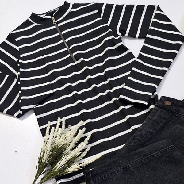 بلوز نیم زیپ راه راه فانریپ - مانتو پاتریس رشت