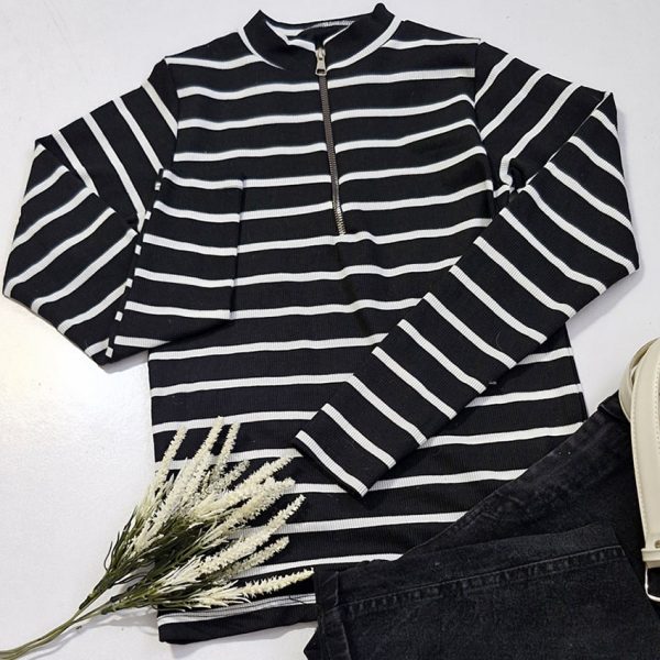 بلوز نیم زیپ راه راه فانریپ - مانتو پاتریس رشت