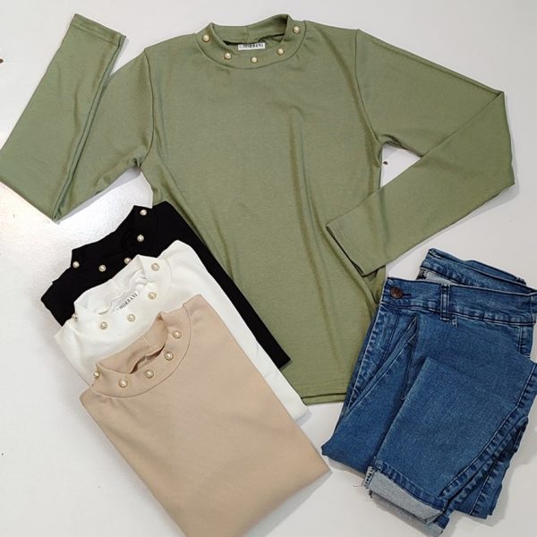 بلوز آستین بلند یقه مرواریدی - مانتو پاتریس رشت