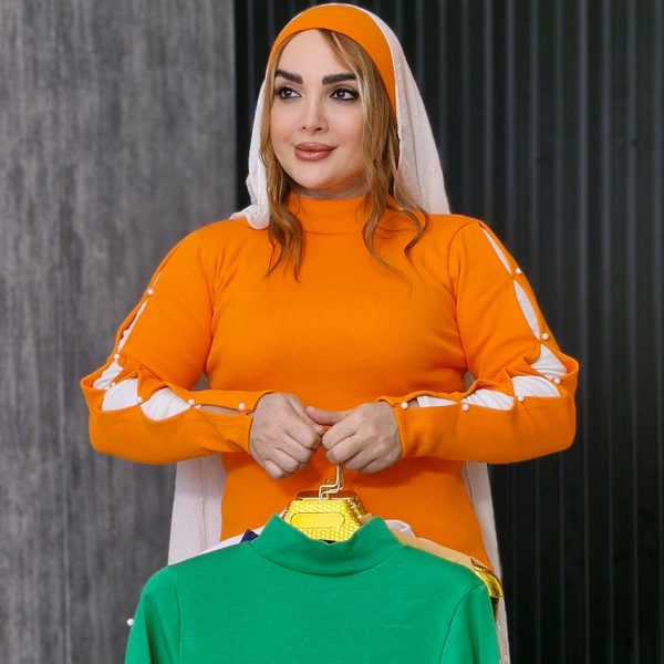 بلوز کربریتی آستین مرواریدی