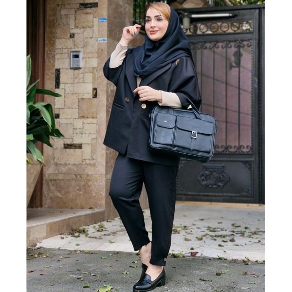 ست مازراتی مشکی دکمه طلایی - مانتو پاتریس رشت