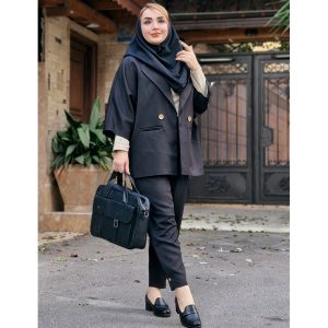 ست مازراتی مشکی دکمه طلایی - مانتو پاتریس رشت