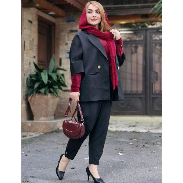 ست مازراتی مشکی دکمه طلایی - مانتو پاتریس رشت