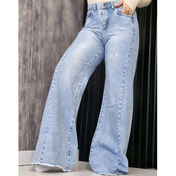 شلوار شافل آبی روشن جین