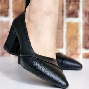 کفش پاشنه دار مشکی سنگی چرم - مانتو پاتریس رشت