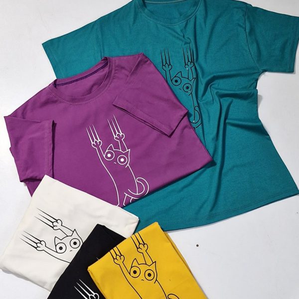 تیشرت نخ پنبه چاپ گربه - مانتو پاتریس رشت