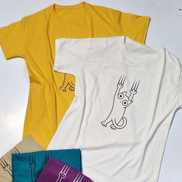 تیشرت نخ پنبه چاپ گربه - مانتو پاتریس رشت