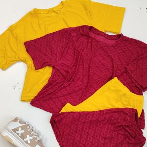ست تیشرت شورتک مخمل حوله ای طرحدار