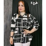 شومیز کراش طرحدار سفید مشکی