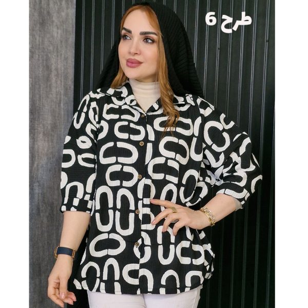 شومیز کراش طرحدار سفید مشکی - مانتو پاتریس رشت