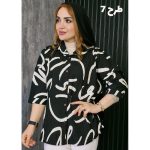 شومیز کراش طرحدار سفید مشکی