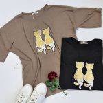 تیشرت لانگ دو گربه پولکی