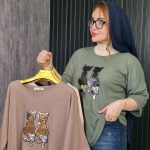 تیشرت لانگ دو گربه پولکی