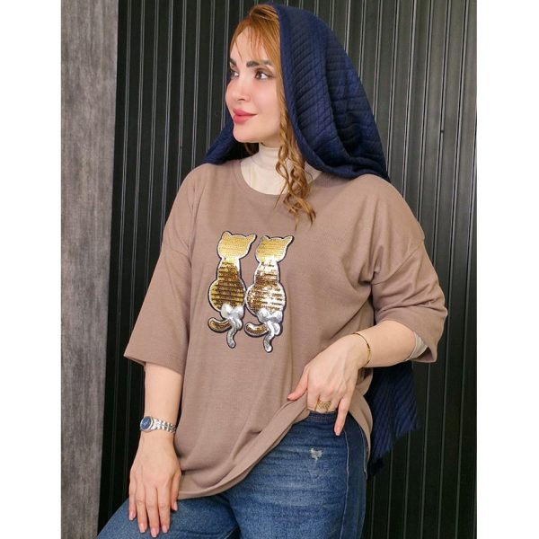 تیشرت لانگ دو گربه پولکی