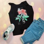 تاپ حلقه ای مشکی چاپ گل