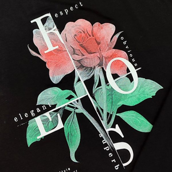 تاپ حلقه ای مشکی چاپ گل