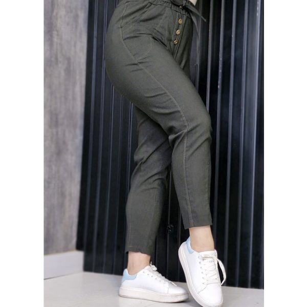 شلوار مام فیت سبز تیره بغل جیب