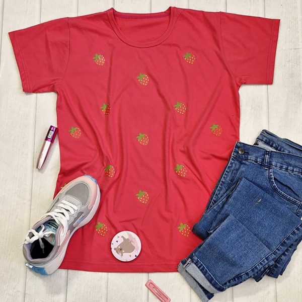 تیشرت نخ پنبه چاپ توت فرنگی