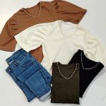 تیشرت کبریتی یقه مروارید