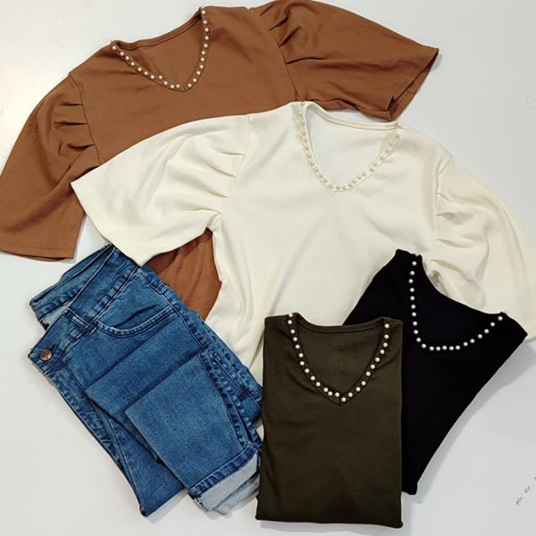 تیشرت کبریتی یقه مروارید