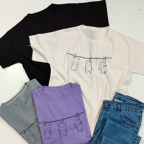 تیشرت نخ پنبه چاپ 3 خرگوش