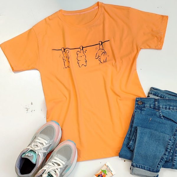 تیشرت نخ پنبه چاپ 3 خرگوش