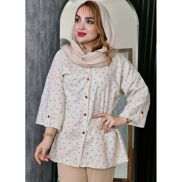 مانتو لینن گل سفید