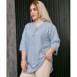 تونیک 3 دکمه راه راه لینن