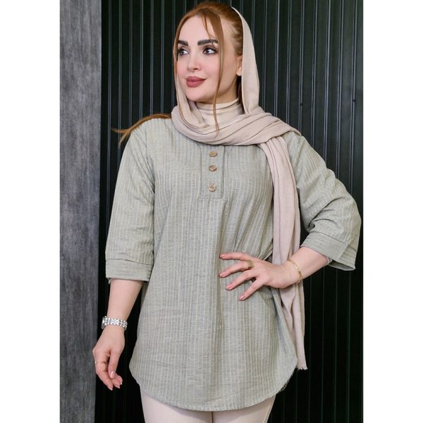 تونیک 3 دکمه راه راه لینن