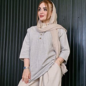 تونیک 3 دکمه راه راه لینن