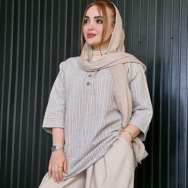 تونیک 3 دکمه راه راه لینن