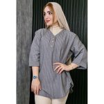 تونیک 3 دکمه راه راه لینن