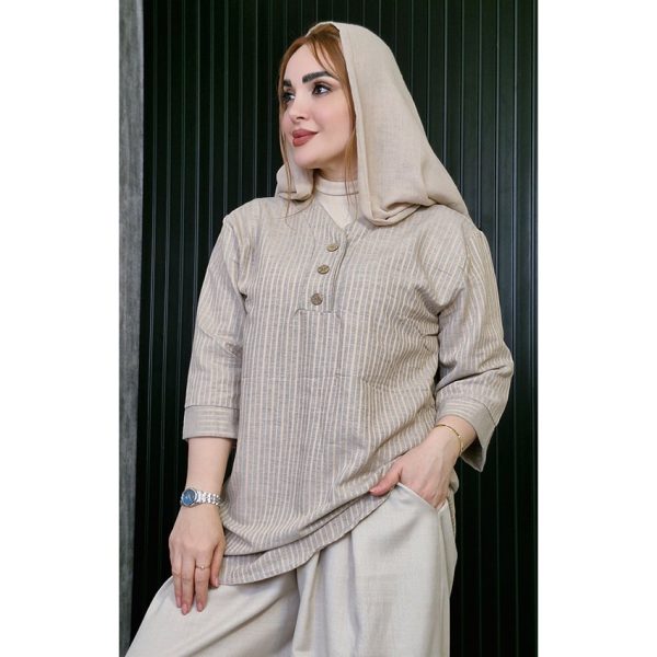 تونیک 3 دکمه راه راه لینن - مانتو پاتریس رشت