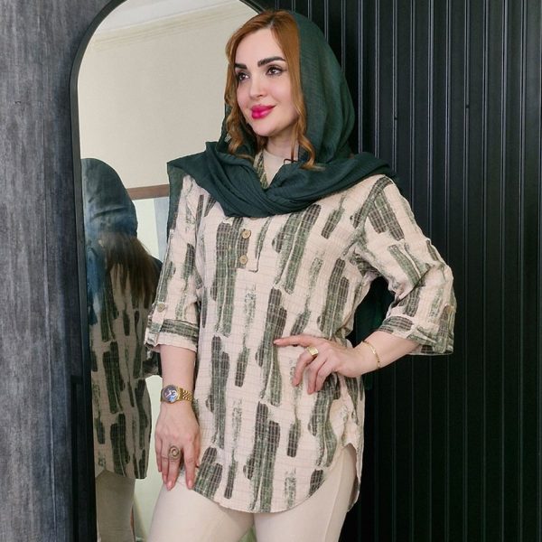 تونیک کریشه دکمه چوبی رنگی