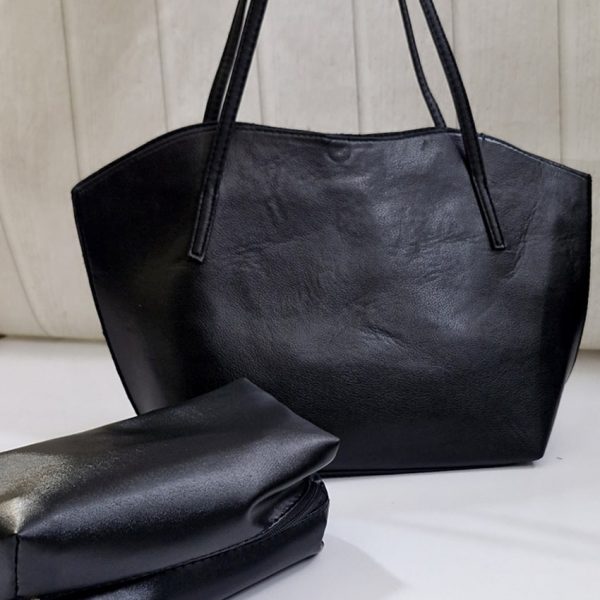 کیف دو تیکه بزرگ چرم مشکی - مانتو پاتریس رشت